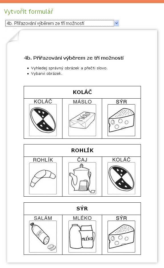 4b. přiřazování výběrem ze tří možností